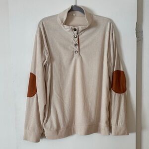 Beige Long Sleeve Shirt with Brown Elbow Patches